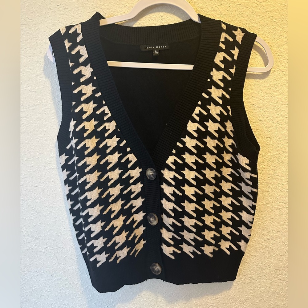Black and beige button sweater vest
